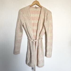 Faherty Cardigan Small Knit Tie Sweater Pink Stripe Cream Cashmere Cotton